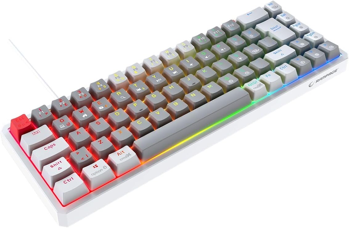 Rampage YORU MINI Gri/Beyaz Type-C Bağlantılı OUTEMU Red Swich Q Mekanik Gaming Oyuncu Klavye