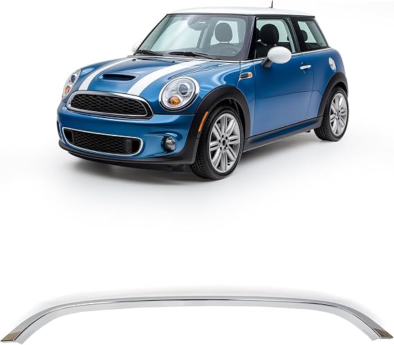 ECOTRIC Chrome Grille Hood Trim Moulding Compatible with 2007-2015 Mini Cooper R55 R56 R57 R58 R59 Replacement for MC1235100 51132751040, Front Molding Grille Chrome Trim
