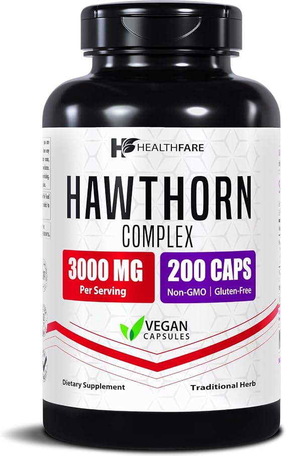 Hawthorn Berry Supplement Extract 3000mg | Extra Strength Herbal Formula | 200 Vegan Capsules | Supports Heart & Circulatory Health | Non-GMO, Gluten-Free | Made in USA