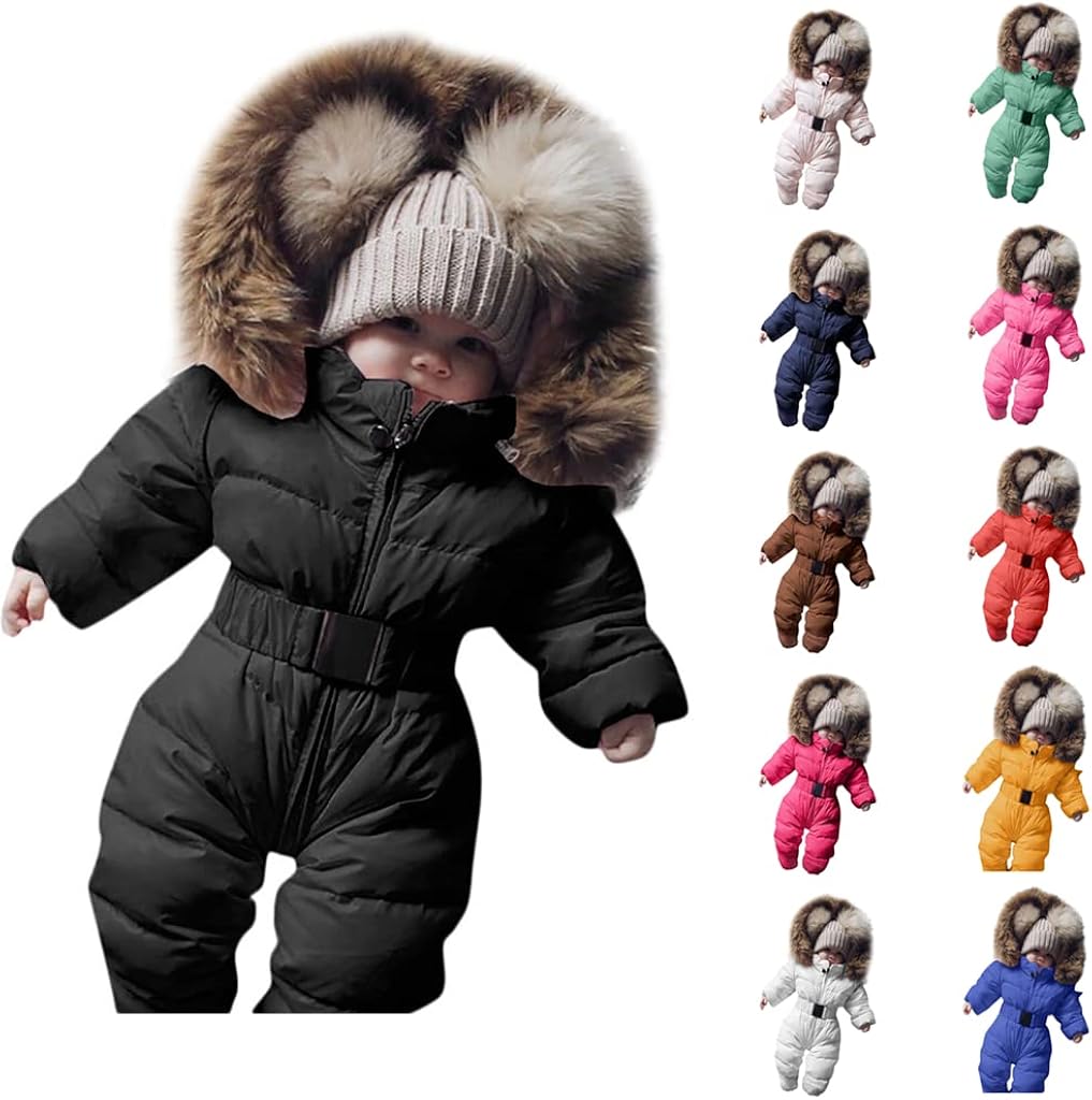 Newborn Infant Toddler Snowsuit 0-24 M Winter Onesie Puffer Down Jacket Padded Romper Fur Hooded Jumpsuit Warm Coat