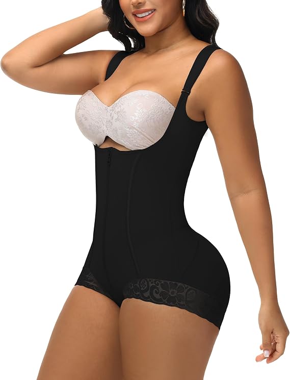 SHAPSHE Open Bust Tummy Control Full Body Shaper with Front Zipper