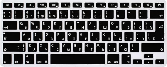 Russian Keyboard Cover for MacBook Air Pro 13"15" 2015 or Older Black