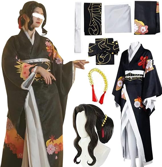 Kibutsuji Muzan Cosplay Costume Dress Muzan Cosplay Kimono Outfit Wig Female Halloween Uniform