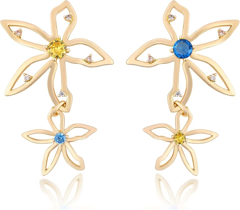 Flower Earrings for Women Gold Floral Dangle Earrings Petal Bohemian Earrings Jewelry for Women