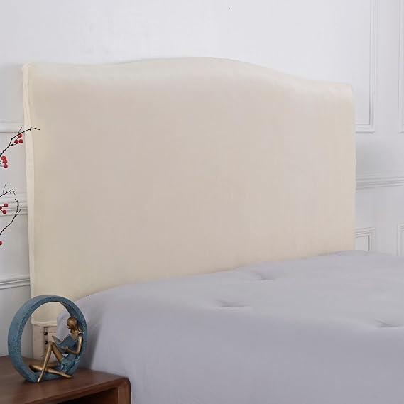 Stretch Velvet Bed Headboard Cover-Beige-55-63in