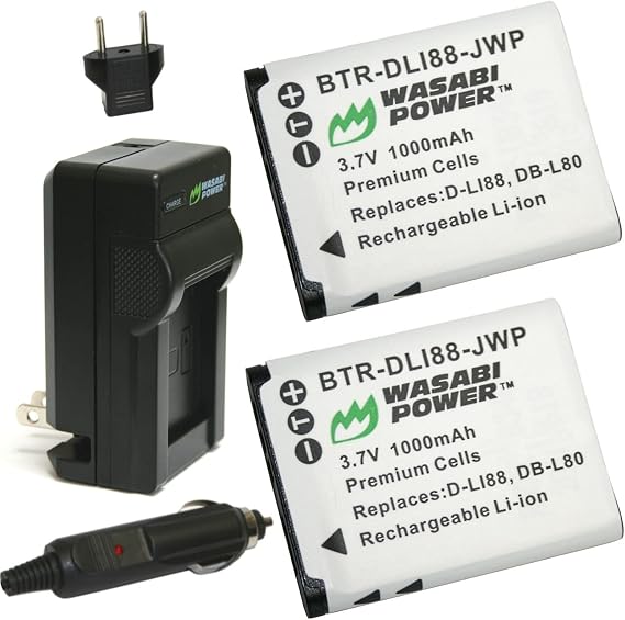 Wasabi Power Battery (2-Pack) and Charger for Sanyo DB-L80, DB-L80AU, VPC-CA100, VPC-CA102, VPC-CG10, VPC-CG100, VPC-CG102, VPC-CG20, VPC-CG21, VPC-CS1, VPC-GH1, VPC-GH2, VPC-GH3, VPC-GH4, VPC-PD1, VPC-PD2