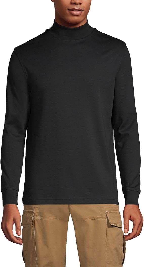 Lands' End Men's Supima Cotton Mock Turtleneck | 100% Combed Supima Cotton, Rib Knit Trim, Reinforced Shoulders, Mid-Hip Length, Layering, Big and Tall