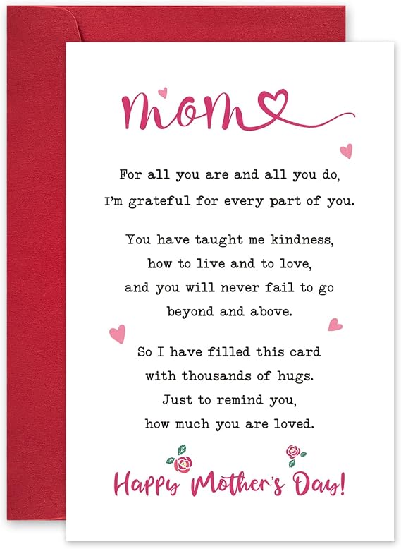 Leinessy Lovely Happy Mother's Day Card, Poem Mothers Day Card from Daughter Kids, Thanks Mom Sentimental Cards