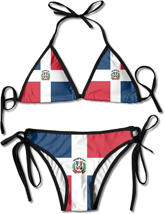 Flag of The Dominican Republic Sexy Boxing Bikini Women Halterneck Top and Set Swimsuits Beach Swimming, Black, One Size