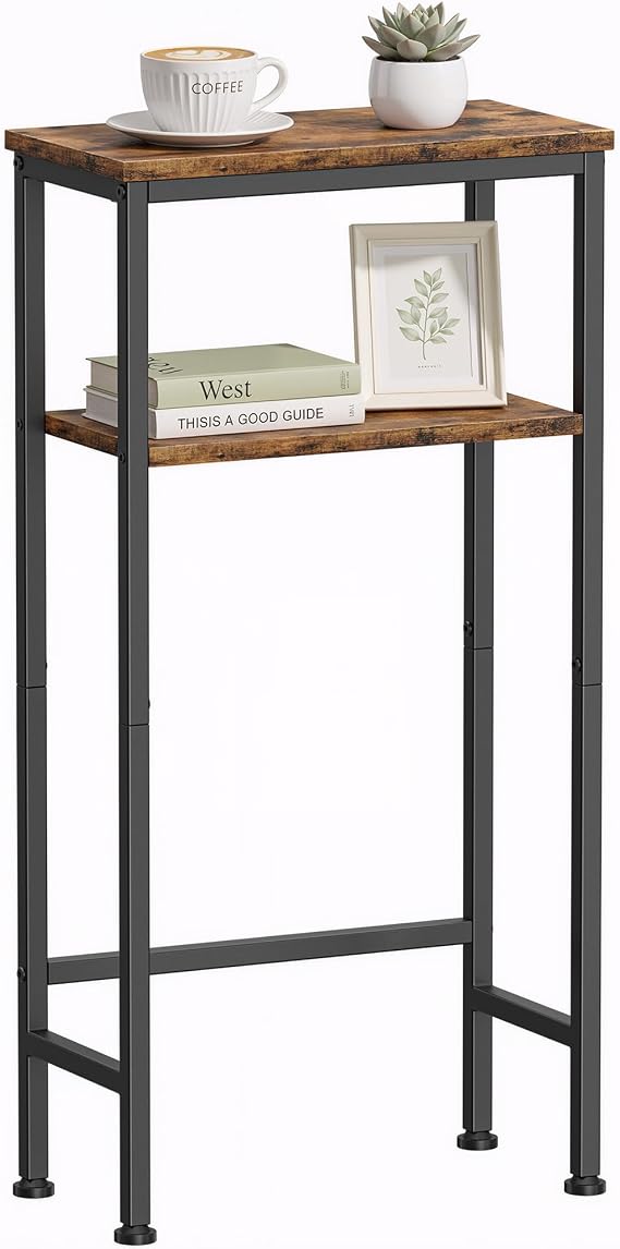 Narrow Console Table, 2-Tier Slim Entryway Table for Small Spaces, 15.7 Inch Small Sofa Side Table with Storage Shelves, Rustic Brown Skinny Hallway Table for Living Room