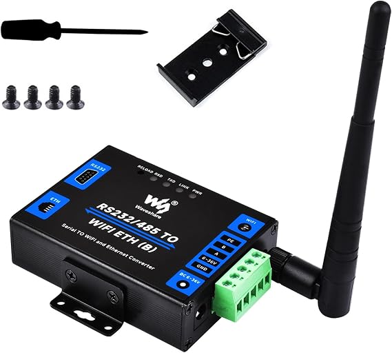 waveshare RS232/485 to WiFi and Ethernet Converter Serial Server, Modbus Gateway, MQTT Gateway,Serial Port to HTTPD Client, Allow Serial Port to WiFi, Serial Port to Ethernet, Ethernet to WiFi