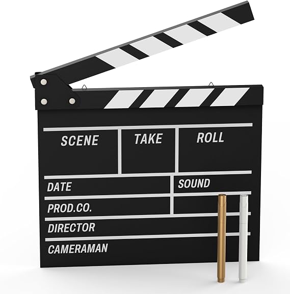 Movie Film Clapboard Hollywood Wooden-Clapper Board Directors Photography Studio Video TV Clapper Board with Erasable Pen Movie Theater Props Decor,Black Clap Board 10.5 X 11.7 inches (Black)