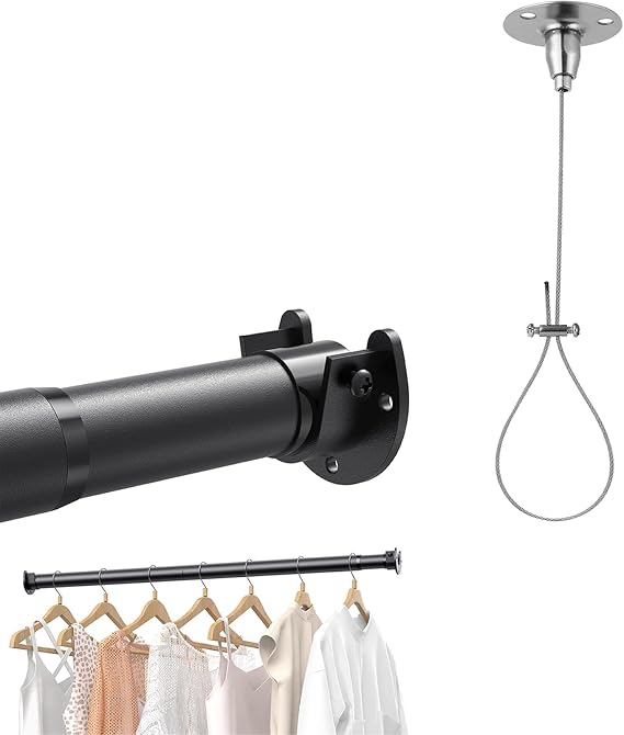 Closet Rods for Hanging Clothes, 17 to 129 Inches Stepless Adjustable Metal Closet Rod, 1.3 Inches Heavy Duty Clothes Hanging Rod for Closet Wardrobes Laundry RV