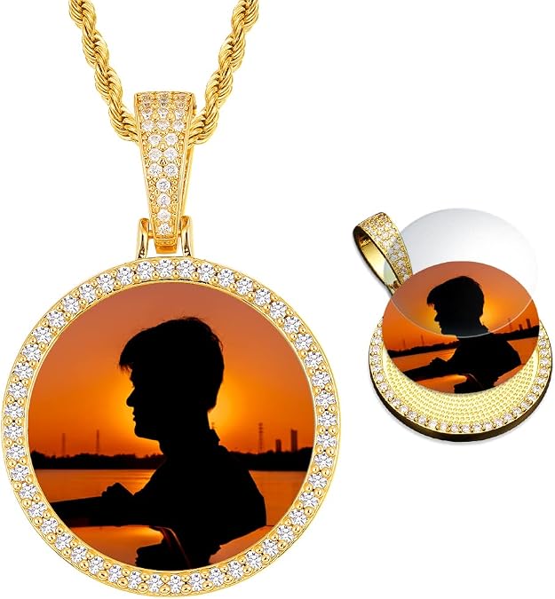 YIMERAIRE Picture Necklace Personalized Photo Blank Pendants Charms Necklace Custom Picture Necklaces Round/Heart/Angel Wings Rhinestone Bezel Pendant Trays for Jewelry Making DIY Craft