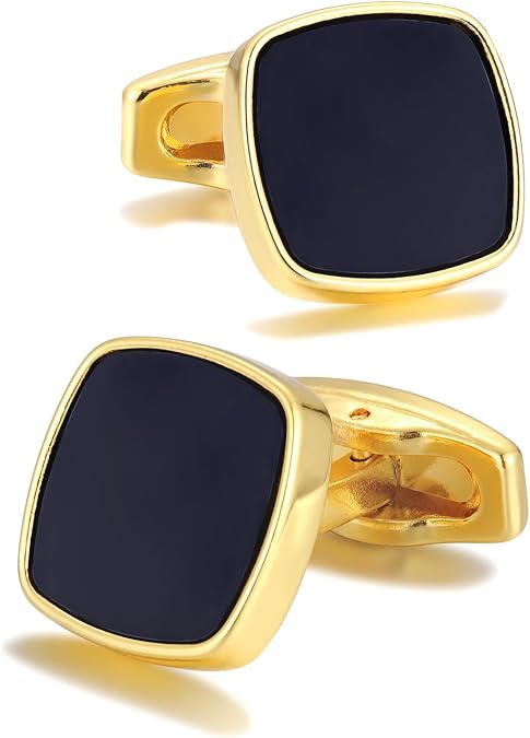 Black Cufflinks for Men Classic Square Cuff Links | Black for Wedding Business Groom Best Man Gift 1.7 * 1.7cm Brass