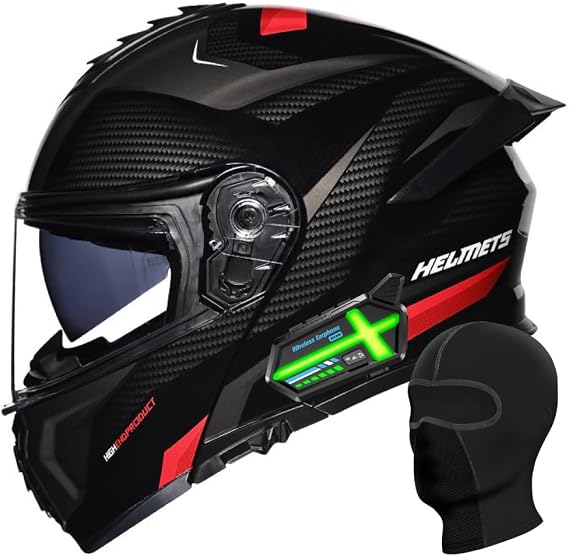 Bluetooth Modular Motorcycle Helmet DOT Approved, Flip Up Full Face Helmet with Dual Visors, Built-in Intercom Speaker Noise Cancelling Helmet, for Adults Men Women Cruiser Touring