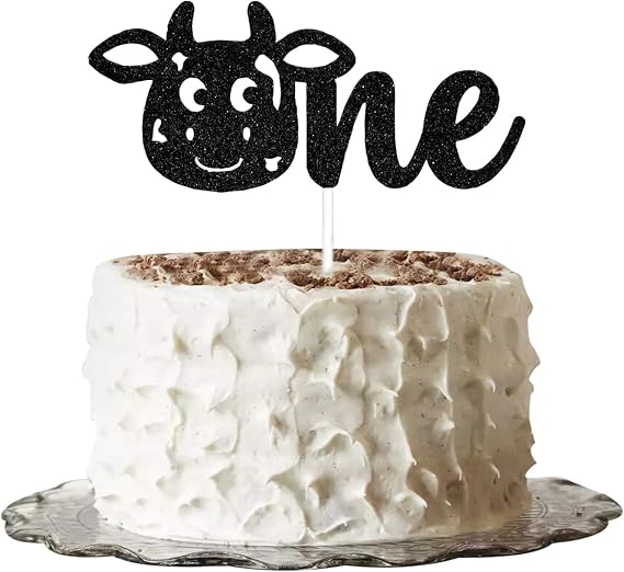 Cow One Cake Topper - Holy Cow I'm One Cake Topper - Cow 1st Birthday Party Decorations Black Glitter