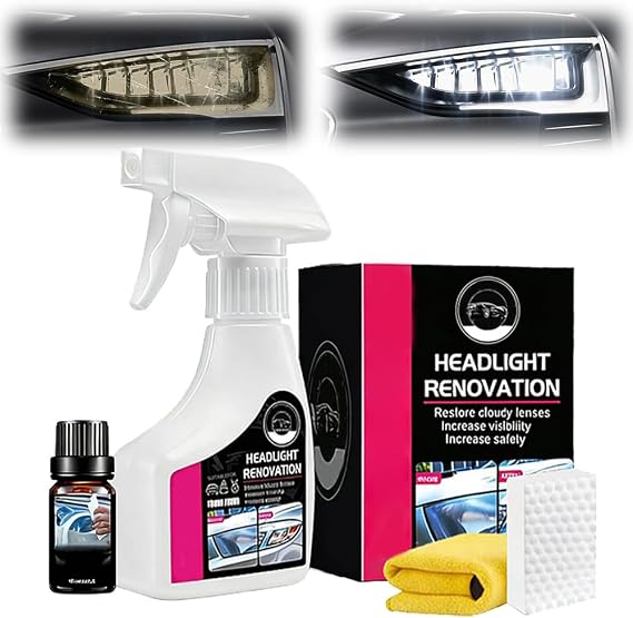 Automotive Headlamp Restoration Fluid Oxidized Kit, 2026 Car Headlight Cleaner and Restorer Coating Spray Kit, Headlight Restoration Kit for Foggy Yellowing Oxidation (1 Set)