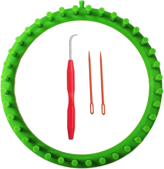 S & E TEACHER'S EDITION Round Knitting Loom Set, Green | For Knitting Hat Scarves Socks, 9.5 Inch Diameter, 36 Pegs