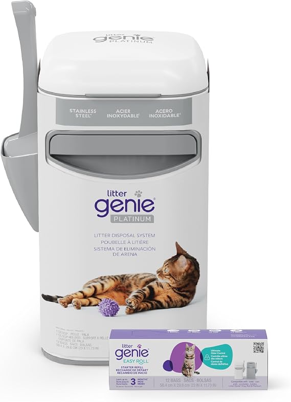 Litter Genie Platinum Stainless Steel Pail with Easy Roll Refill, 12 bags