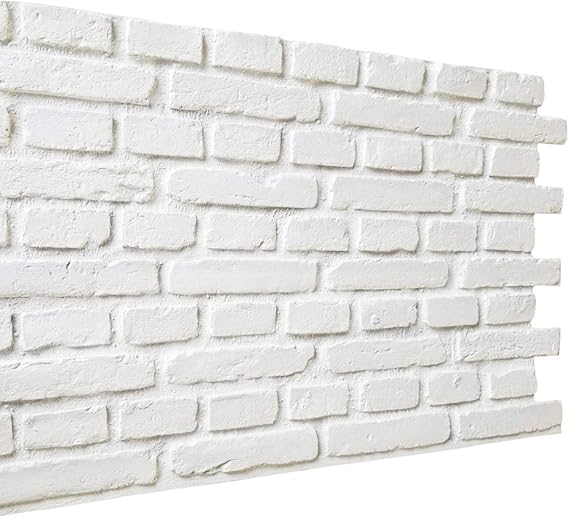 3D Wall Panels, Vintage Whitewashed Brick, Faux Brick Wall Tiles, FRP Brick Effect Wall Cladding for Indoor Outdoor Wall Restoration and Covering (Vintage White)