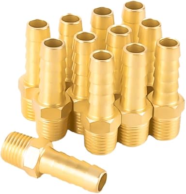 SUNGATOR 12-Pack 14 NPT to 38 Hose Barb Fittings, Brass Air Hose Fittings, 38 Barb to 14 NPT Male Thread Adapter, Brass Air Line Repair Connector Kit for Compressor, Gas, Auto Shop