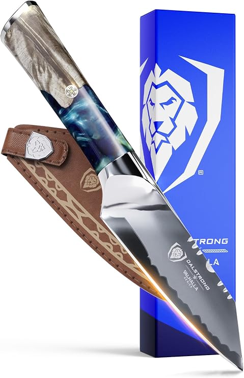 Dalstrong Valhalla 4" Paring Knife 9CR18MOV HC Steel (812 Edge), Unique Wood + Resin Handle For Peeling, Deveining, Trim Work & Precision Prep Leather Sheath, Customer Support