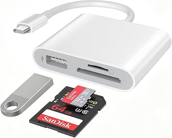 USB C SD Card Reader Adapter, 3 in 1 USB Type C to USB OTG Memory Card Adapter for TF SD Micro SD Cards Compatible with MacBook Pro Air/iPad Pro/Mini/iPhone 15, Galaxy S23