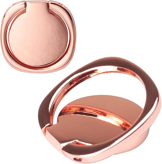 [2 Pack] Matte Rounded Corners Ultra-thin Cell Phone Ring Holder Stand,360 Degree Rotation and 180 Degree Adjustable Finger Ring Kickstand with Frosted Metal Phone Grip (Rose Gold)