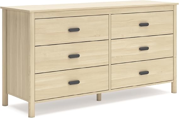 Signature Design by Ashley Cabinella 6 Drawer Bedroom Dresser, Natural Ash | 62-inch wide storage, Engineered wood (MDF/particleboard/plywood) and decorative laminate, Casual tan finish