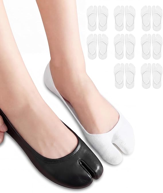 8 Pair Tabi Socks Women, No Show Flip Flop Low Cut Cotton Split Toe Socks