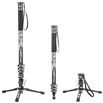Fotopro 73.4" Carbon Fiber Monopod with Pedal Feet, 3-in-1 Lightweight Travel Monopod, Portable Stand with Flip Lock, Compatible with Canon Nikon Sony DSLR Camera, Max Load 22 lbs, X-Airfly Mono Grey