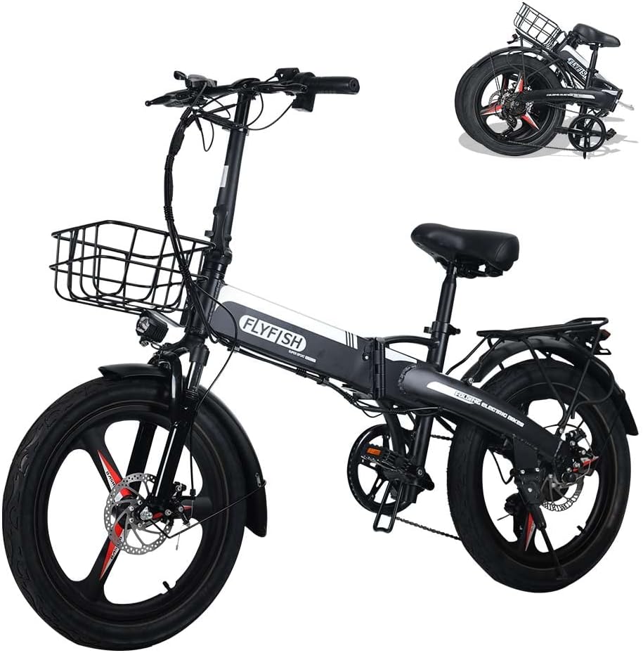 Electric Assisted Bicycle, 20 Inches, Folding, Disc Brake, 7 Speed Shifting, Lightweight Aluminum Frame, 20 x 3.0 Powerful Thick Tires, LCD Monitor, LED Light, Shock Absorber, City Cycle, Can Run on