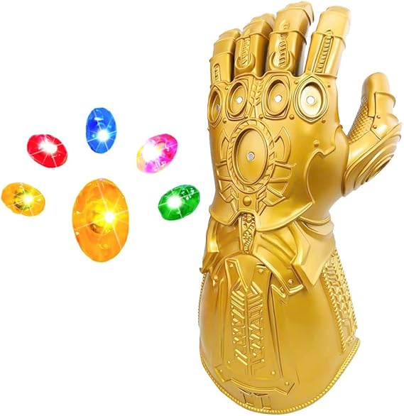 LED Light Up Gold Infinity Gauntlet Halloween Infinity Gloves | Gems are Detachable and the LED Light Features Three Lighting Modes