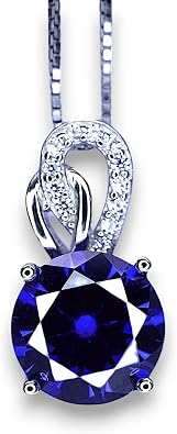 SmallTanzanite Necklace for women - Sterling Silver Solitaire 8mm 2 Ct Round Lab Created Tanzanite Jewelry #264