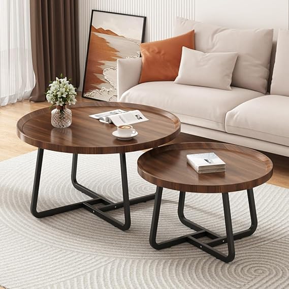 Nesting Coffee Tables for Living Room, Round Nesting Tea Eating Table, Farmhouse End Center Couch Tablw Living Room Set of 2, Wood Side Tables Set of 2 for Sofa, Bedroom(80+60CM/31.4+23.6IN)