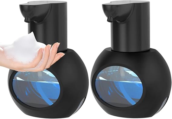 2 Pack Automatic Foaming Soap Dispenser, 15oz/420ml Smart Hand Soap Dispensers, Touchless Wall Mount with 4-level Adjustable, Rechargeable Foaming Hand Soap Dispenser for Bathroom Kitchen Office Black