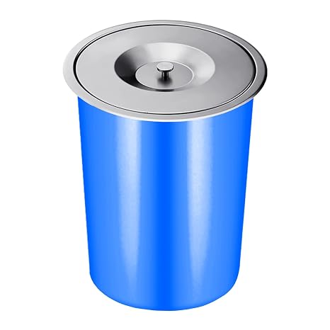Built-in Countertop Plastic Trash Can, Round Stainless Steel Waste Bin Cover, Space-Saving Sleek Garbage Can for Kitchen Prep Stations, Office Desks,Silver,8L