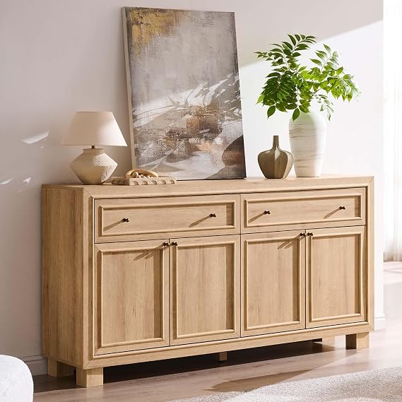 ACCOHOHO 63" Modern Farmhouse Buffet Cabinet with Storage, Natural Oak