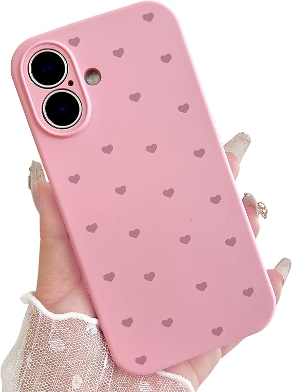 Qokey Liquid Hearts Case for iPhone 16(6.1-Inch) - Rose Pink