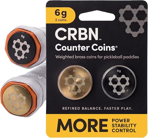 CRBN Counter Coins Pickleball Paddle Weights 2 Pack (Black & Gold) | Brass Butt Cap Counterbalance, 6g & 12g Boost Power, Control & Maneuverability
