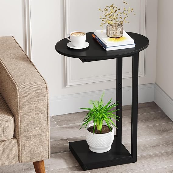 Hosfais Small Side Table End Table, C-Shaped Couch Tables