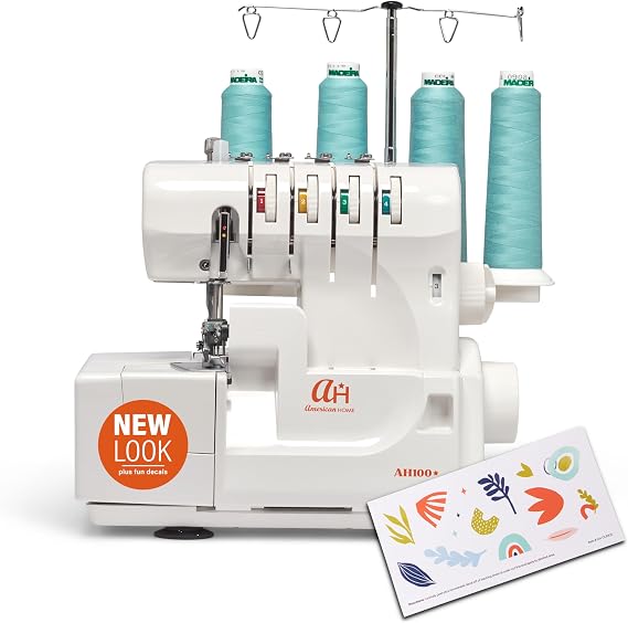 Serger Sewing Machine by American Home, Portable Stitching Machine Easy to Follow 4/3/2 Serger Thread with Differential Feed for Hemming and Sewing, Includes Sewing Accessory Kit, AH100