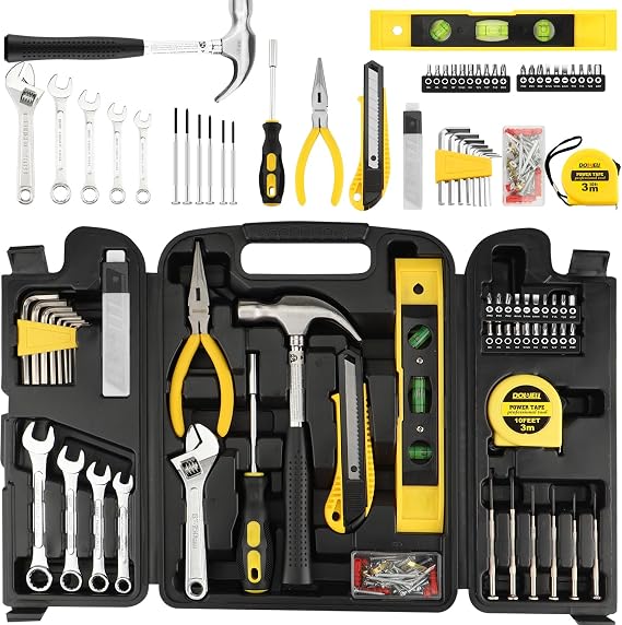 DOWELL 90 Pieces Tool Set Home Repair Hand Tool Kit Plastic Tool Box Storage Case with Wrench Set
