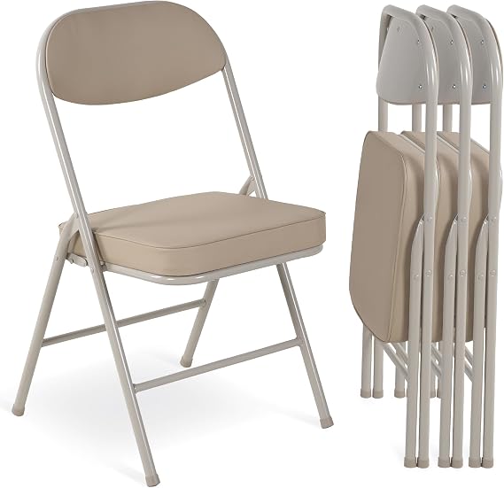 HOMEFUN Padded Folding Chairs Set of 4, Khaki