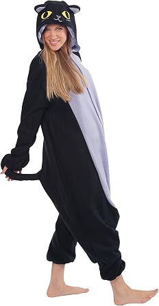 SAZAC Spooky Black Cat Kigurumi Onesie Jumpsuit Halloween Costume (One Size)