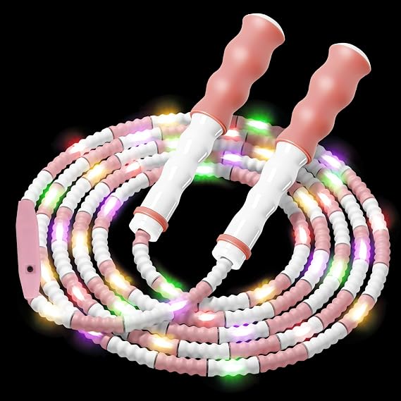 JAMIEWIN Led Light Up Jump Rope for Kids Glow in the Dark Beaded Jump Rope