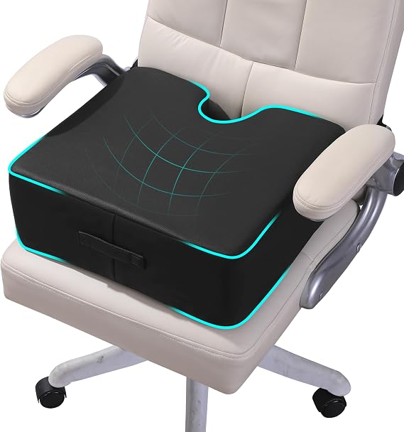 Extra Thick Seat Cushion, PU Leather Office Chair Cushion for Office Chair Car Seat, Memory Foam Booster Seat Sciatica & Back Pain Relief for Long Sitting (18"*16"*6")