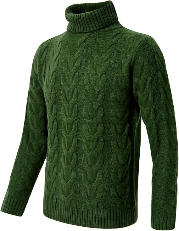 Men's Mock Turtleneck Sweater Casual Cable Knit Long Sleeve Pullover Sweater Slim Fit Twist Knit Sweater