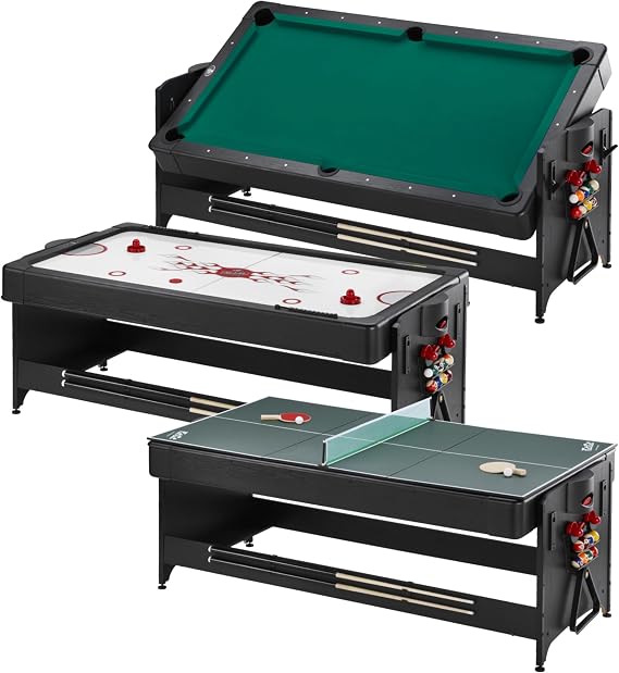 Fat Cat Original 3-in-1 7 Foot Pockey Multi Game Table, Air Hockey Table, Pool Table, and Table Tennis Combo with Accessories
